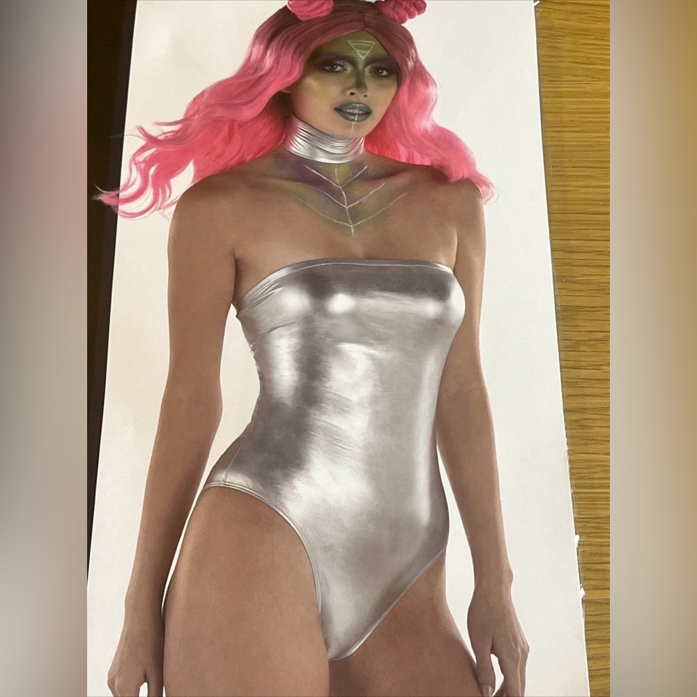 Bodysuit Silver Metallic Halter Costume Cosplay Sz Small Medium NEW - Picture 1 of 5
